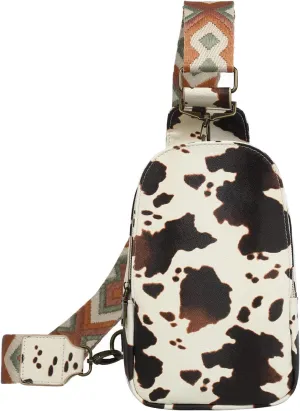 Sling Bag for Women Cow Print Chest Bag Small Crossbody Bag PU Leather Satchel Daypack Shoulder Backpack for Traveling Hiking