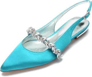 Slingback Flats for Women Rhinestones Strap Comfortable Low Heels Bridal Wedding Guest Dress Prom Pumps Shoes
