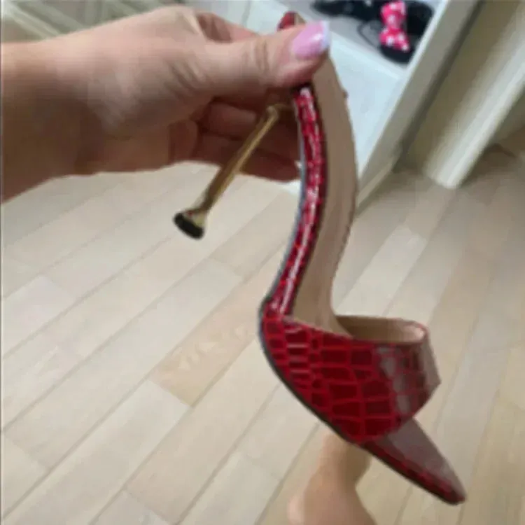 Snake Print Strappy Mule Women Thin High Heels Peep Toe Sandals