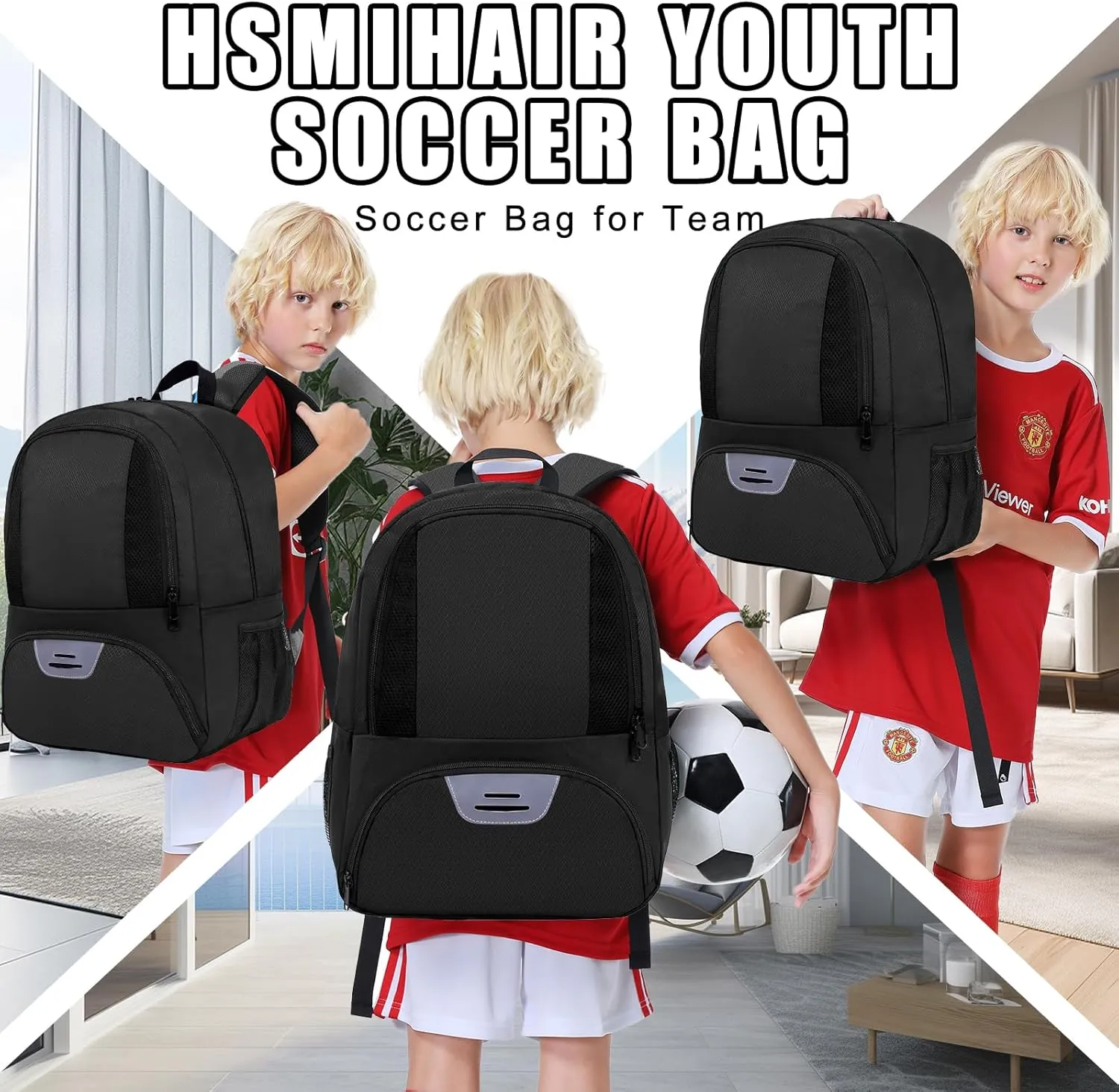 Soccer Bag,Youth Soccer Backpack, Football Volleyball Basketball Backpack fo,Sport Equipment Bags with Shoe compartment