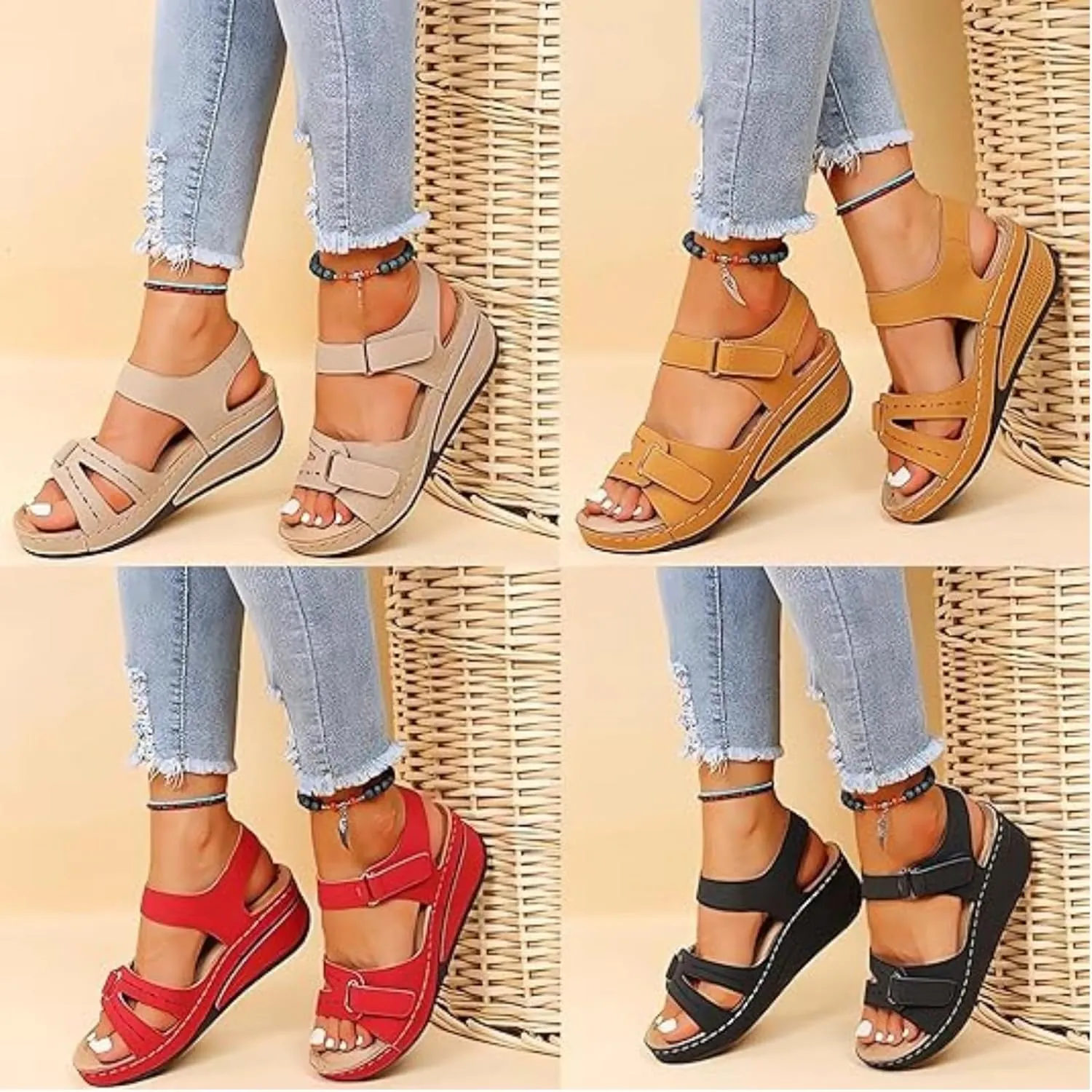 Soft & Stylish Wedge Sandals Women Leather Orthopedic Walking Platform Sandals Back Strap Summer Slides Arch Support