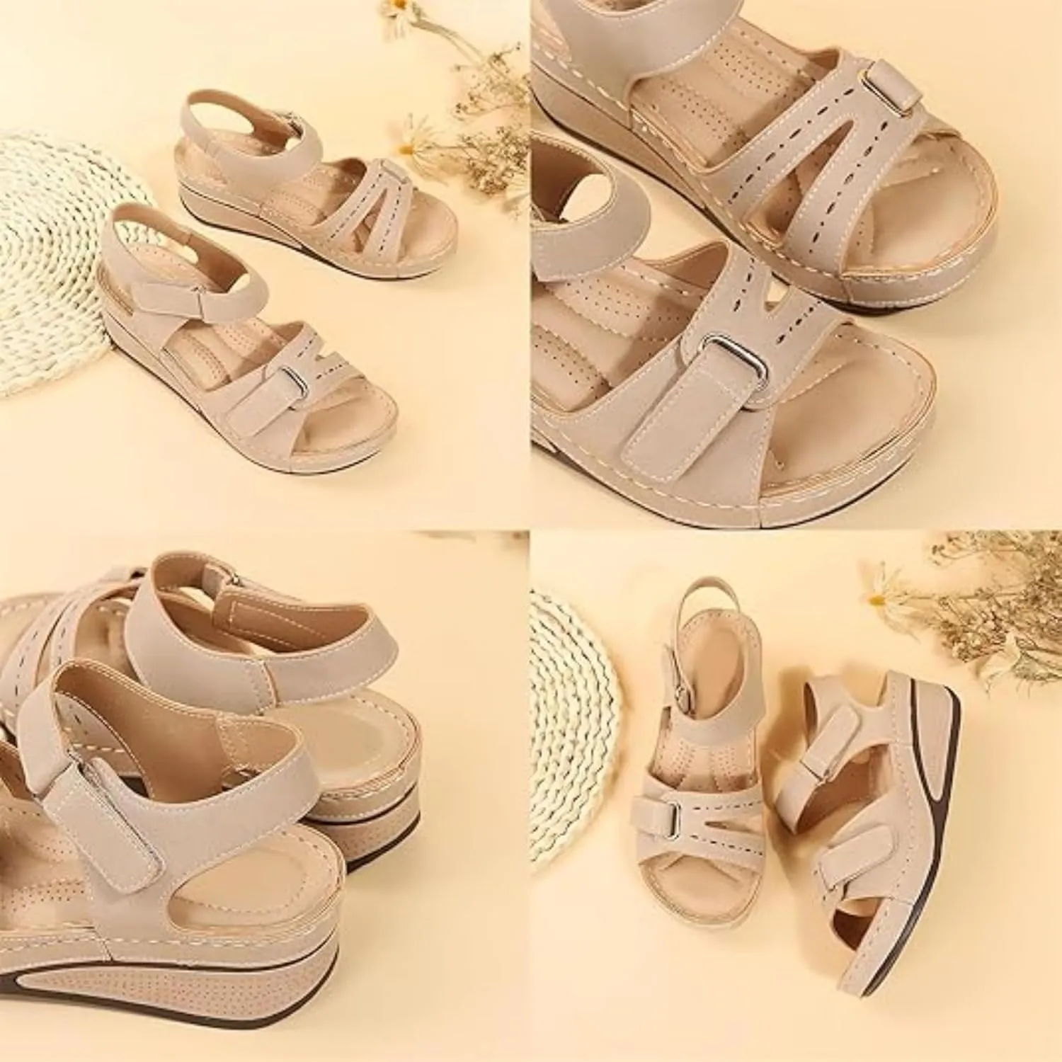Soft & Stylish Wedge Sandals Women Leather Orthopedic Walking Platform Sandals Back Strap Summer Slides Arch Support