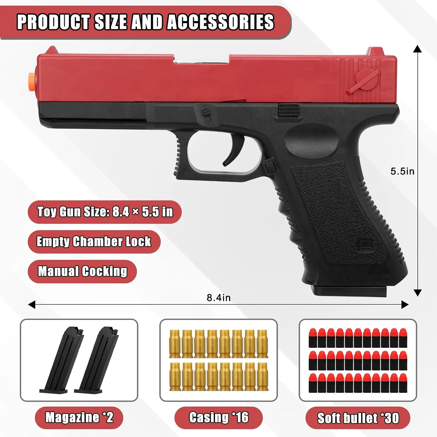 Soft Bullet Toy Gun Shell Ejecting with 30 Bullets, Toy Pistol for Boys, Realistic Foam Dart Blaster Toy Gun, Shooting Game Gun Toy Pistol Model, Christmas Birthday Gifts for Boys Girls Age 6 