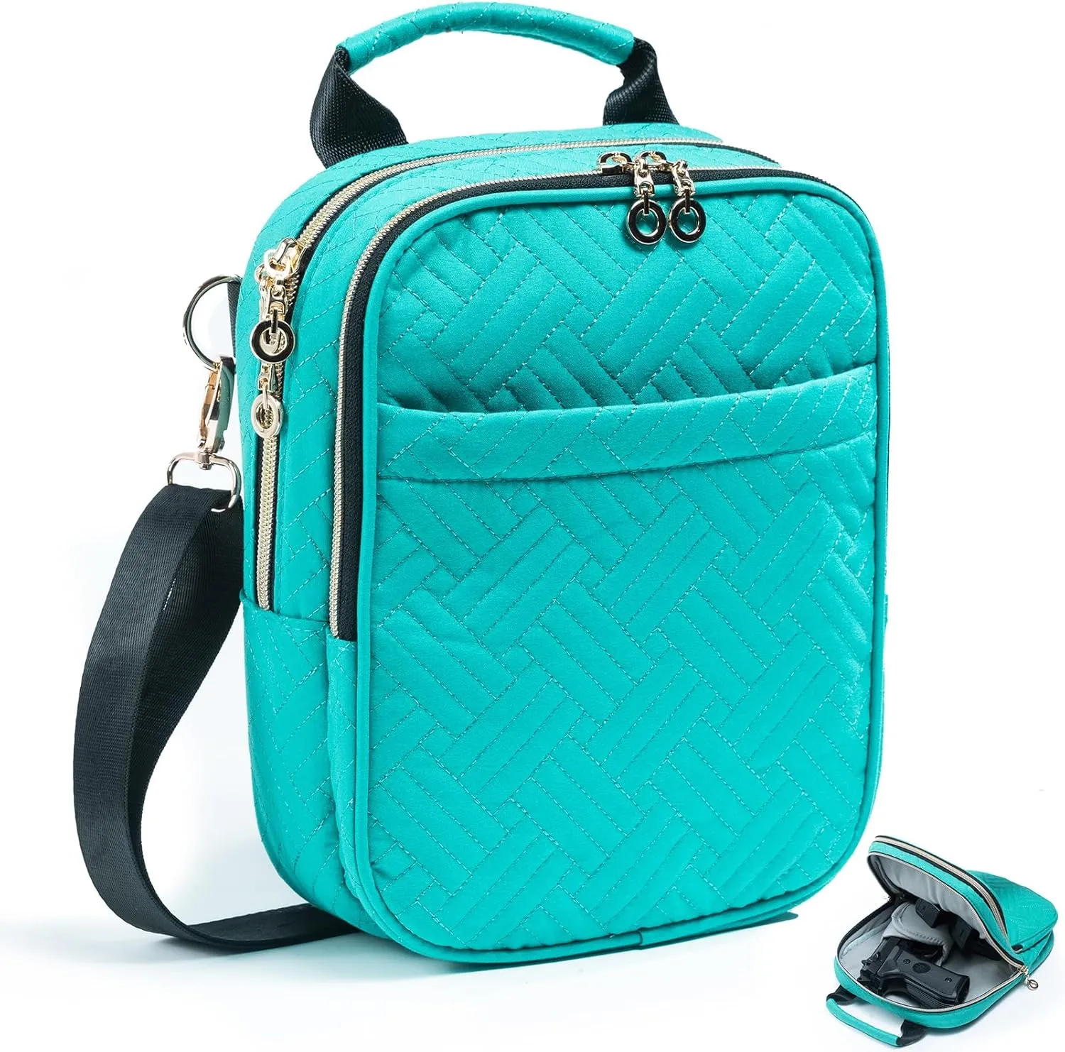 Soft Pistol Case, Gun Bag for Women, CCW Pistol Bag, Crossbody Gun Bag, Concealed Carry Gun Pouch, Small Tactical Range Bag, Gun Case with Shoulder Strap (Teal)