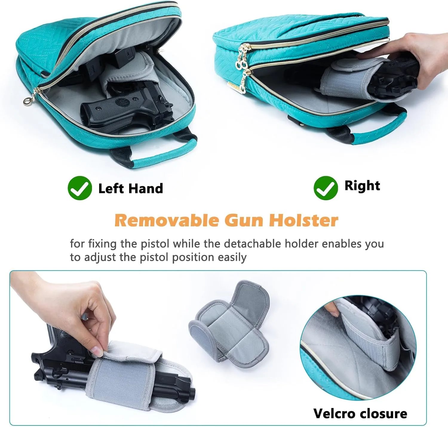 Soft Pistol Case, Gun Bag for Women, CCW Pistol Bag, Crossbody Gun Bag, Concealed Carry Gun Pouch, Small Tactical Range Bag, Gun Case with Shoulder Strap (Teal)
