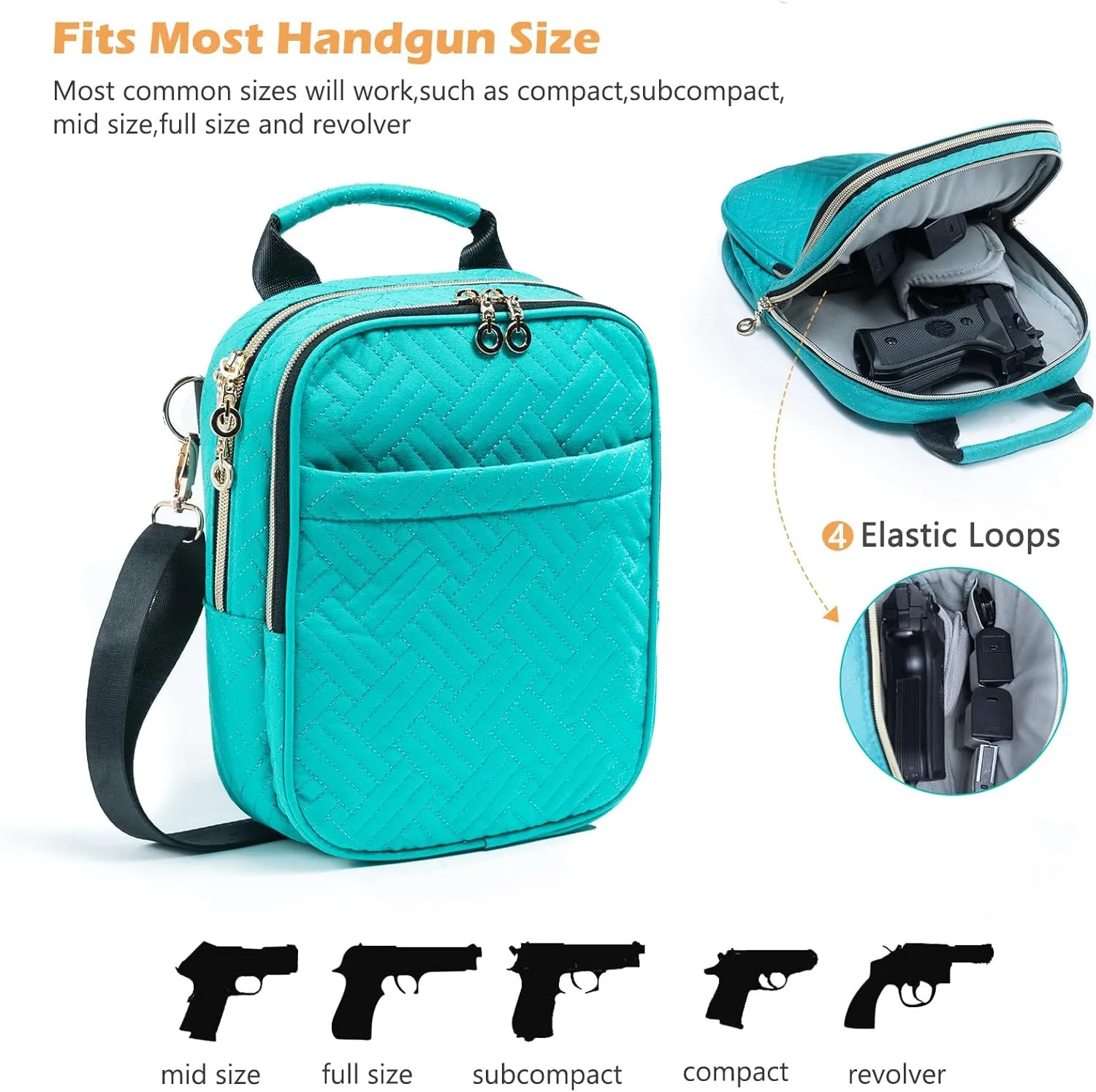 Soft Pistol Case, Gun Bag for Women, CCW Pistol Bag, Crossbody Gun Bag, Concealed Carry Gun Pouch, Small Tactical Range Bag, Gun Case with Shoulder Strap (Teal)
