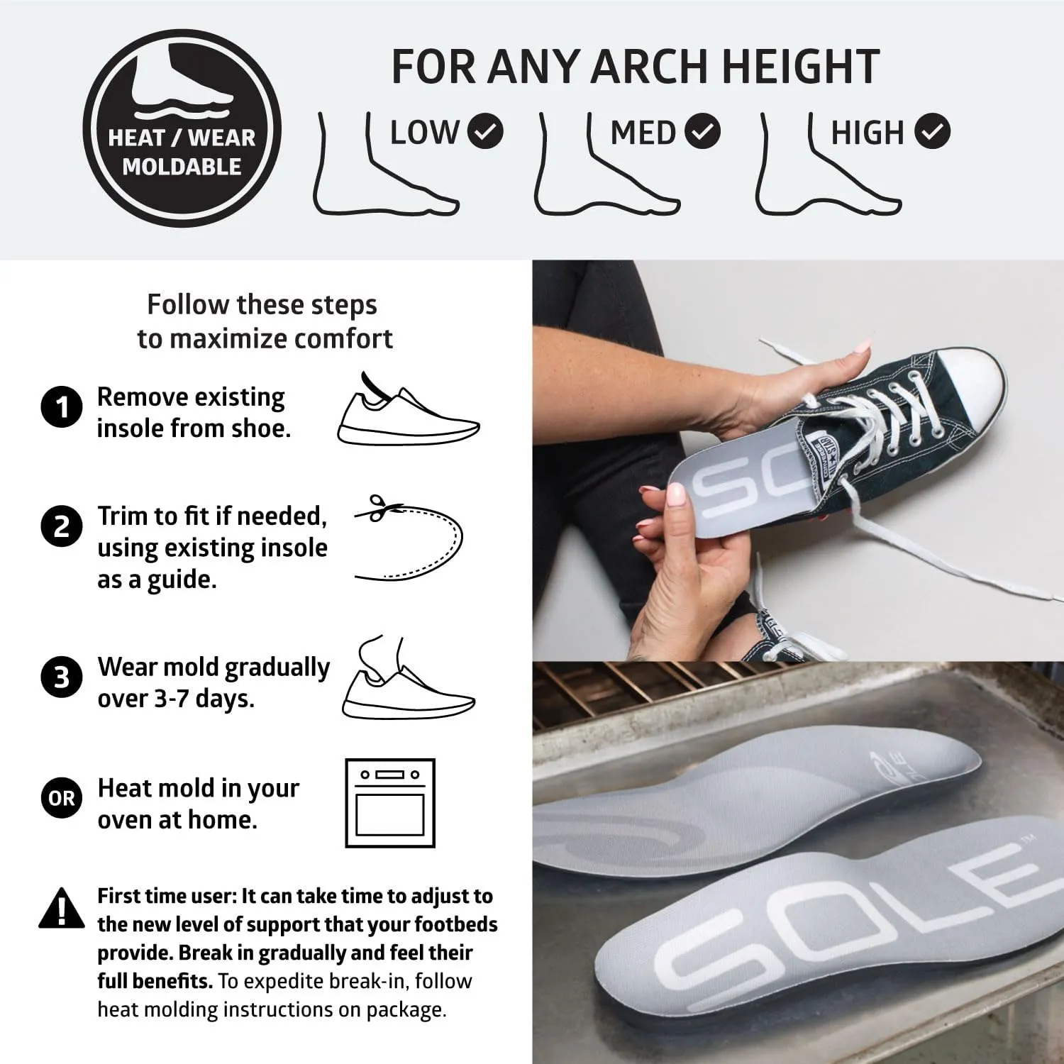 SOLE Active Thin Plantar Fasciitis Insoles, Men & Women - Arch Support Inserts for Foot Health and Heel Pain Relief, Orthotic Shoe Inserts - Multiple Sizes