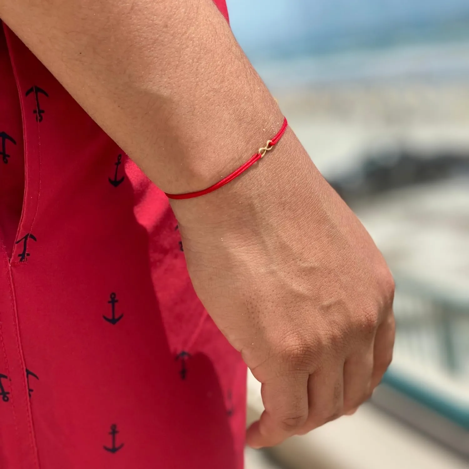 Solid 14K Gold Tiny Infinity Bracelet with Red String | Elegant and Durable | Protection & Good Luck Charm | Perfect Gift for all (Black)
