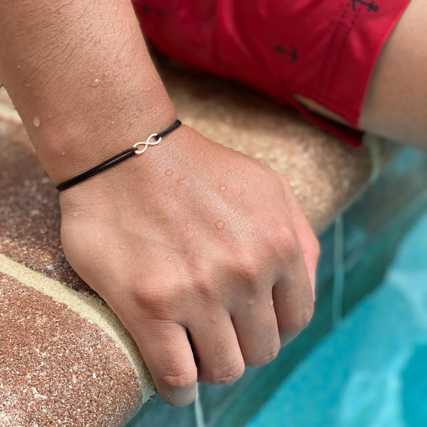 Solid 14K Gold Tiny Infinity Bracelet with Red String | Elegant and Durable | Protection & Good Luck Charm | Perfect Gift for all (Black)
