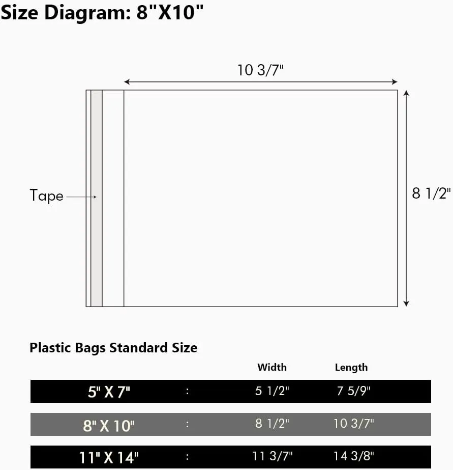 Somime 100 Pack Acid-Free Crystal Clear Sleeves Storage Bags for 8x10 Art Prints/Pictures/Photos/Framing Mat Mattes (Bag Size: 8 1/2” x 10 3/7”)