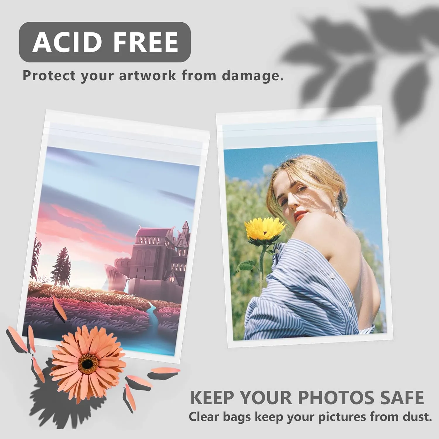 Somime 100 Pack Acid-Free Crystal Clear Sleeves Storage Bags for 8x10 Art Prints/Pictures/Photos/Framing Mat Mattes (Bag Size: 8 1/2” x 10 3/7”)