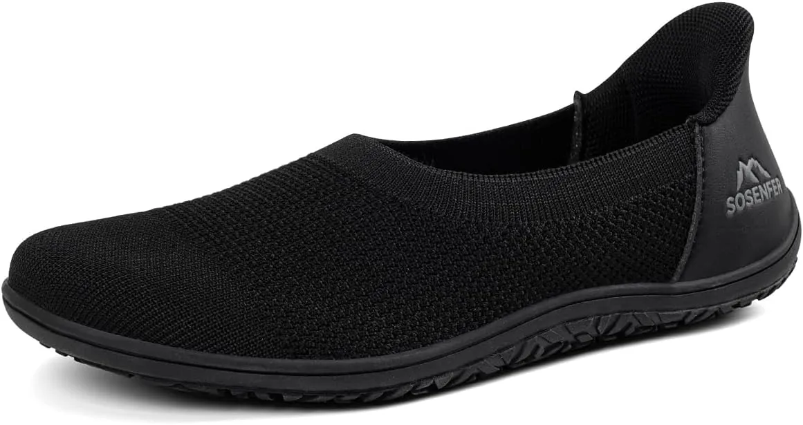Sosenfer Women’s Ballet Flats Slip On Wide Toe Box Knit Flat Shoes Comfortable Round Toe Dress Shoes with Zero Drop Sole