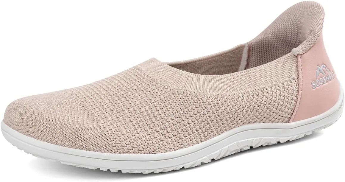 Sosenfer Women’s Ballet Flats Slip On Wide Toe Box Knit Flat Shoes Comfortable Round Toe Dress Shoes with Zero Drop Sole