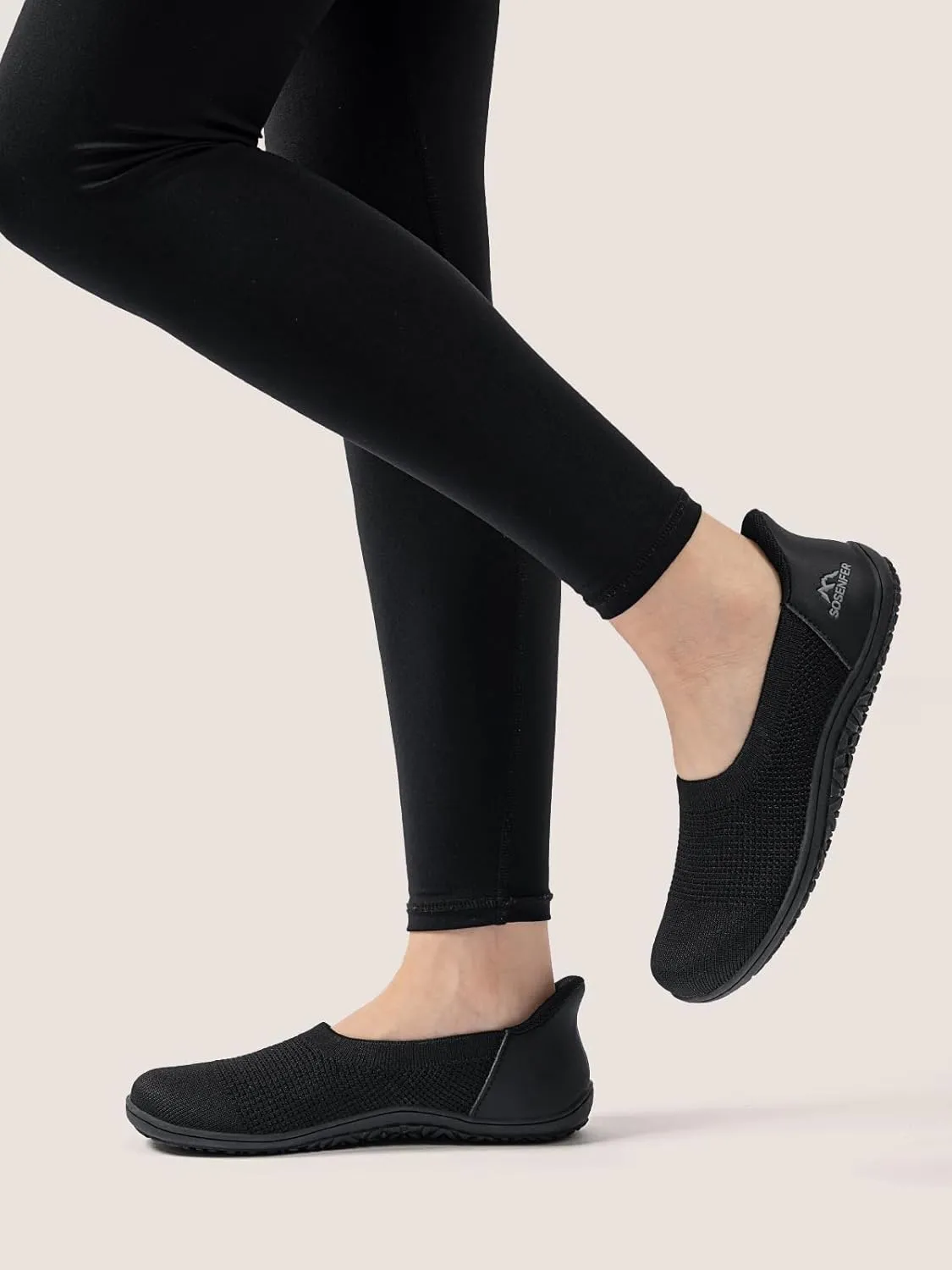 Sosenfer Women’s Ballet Flats Slip On Wide Toe Box Knit Flat Shoes Comfortable Round Toe Dress Shoes with Zero Drop Sole