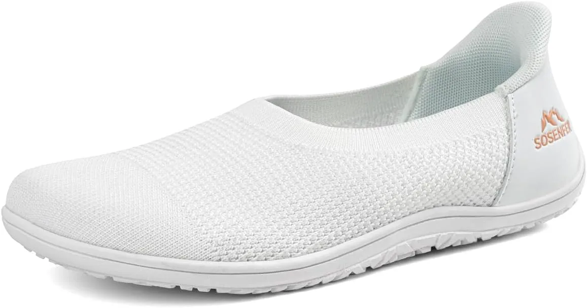 Sosenfer Women’s Ballet Flats Slip On Wide Toe Box Knit Flat Shoes Comfortable Round Toe Dress Shoes with Zero Drop Sole