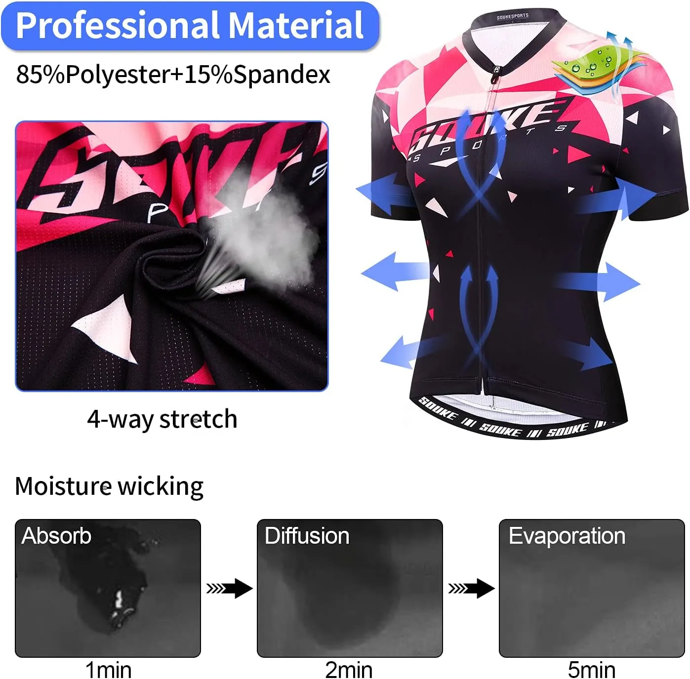 Souke Sports Women's Cycling Jersey Biking Shirts Short Sleeve Shirt Biking Clothing
