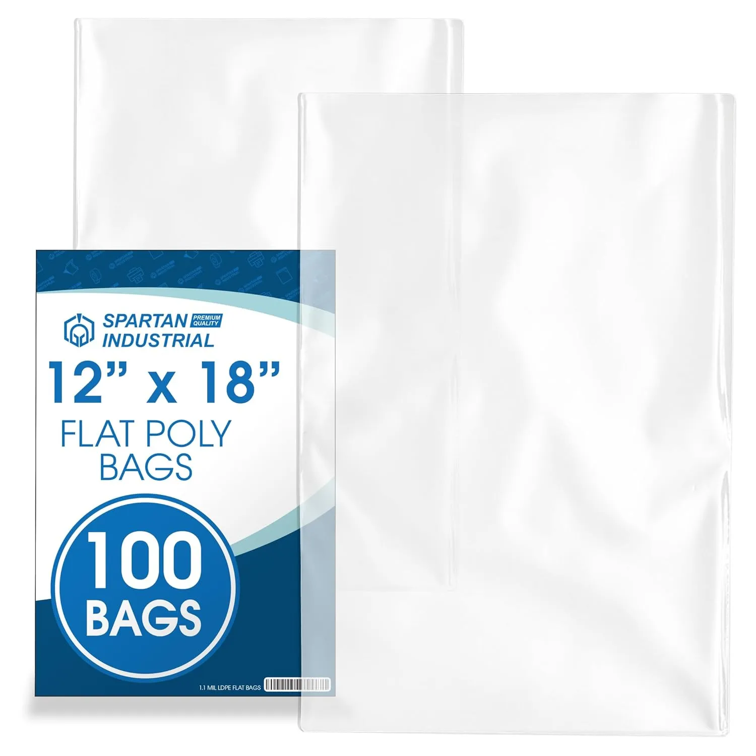 Spartan Industrial - 12” X 18” (100 Count) 1.1 Mil Flat Open End Clear Plastic Poly Bags - for Proofing Bread Dough, Packaging Clothes, Shirts (Thin & Lightweight - Bags DO NOT Have Seal)