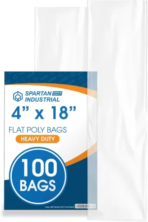 Spartan Industrial - 4” X 18” (100 Count) 2 Mil Heavy Duty Flat Open End Clear Plastic Poly Bags - For Rolled Posters, Packaging Hair Products, Scarves (Lightweight - Bags DO NOT Have Seal & Prints)