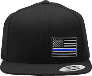 Speedy Pros Snapback Flat Bill Left Side Panel American Flag Thin Blue Line Embroidery