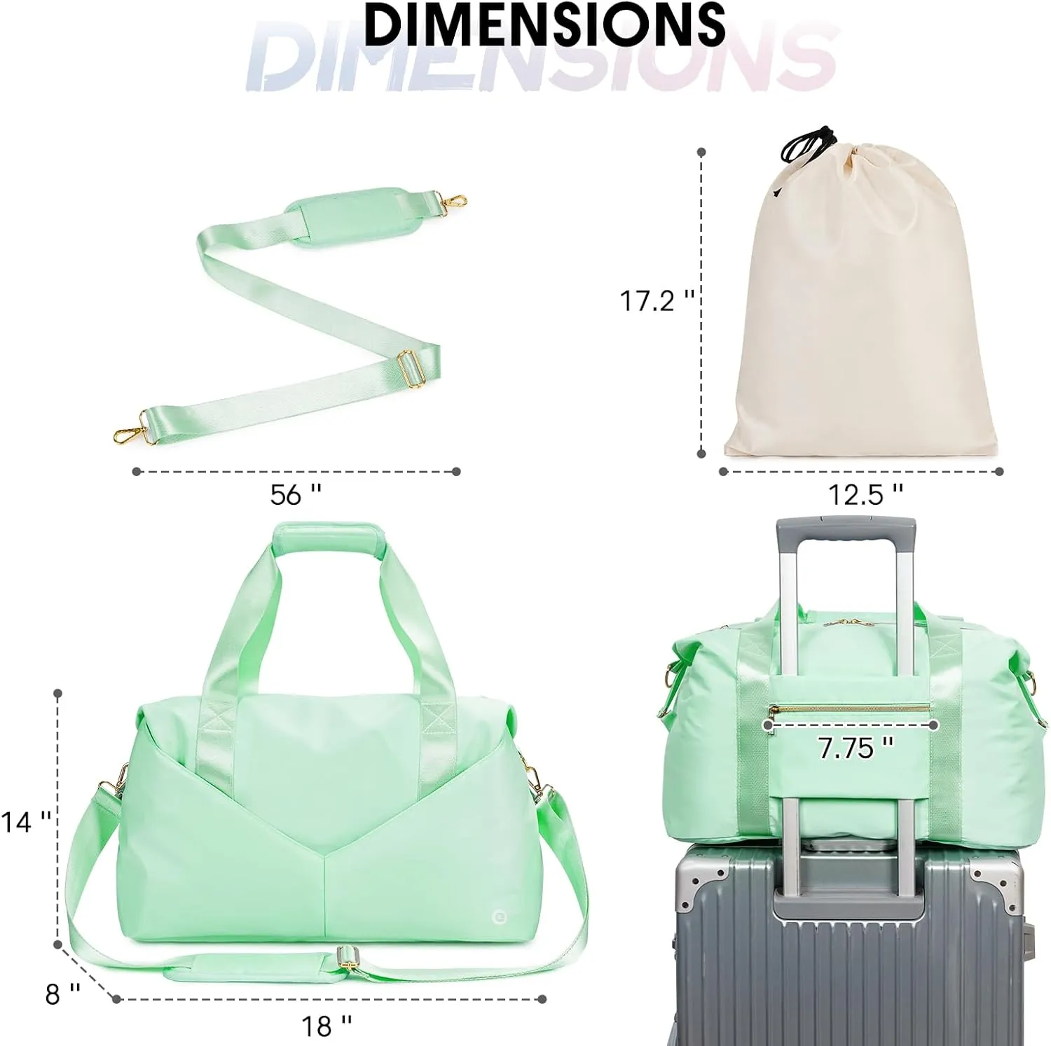 Spirit Airlines Personal Item Duffel Bag - 18x14x8 Weekender Overnight Carry-on for Women (Light Green) with TSA Approved Quart Size & Shoes Bag