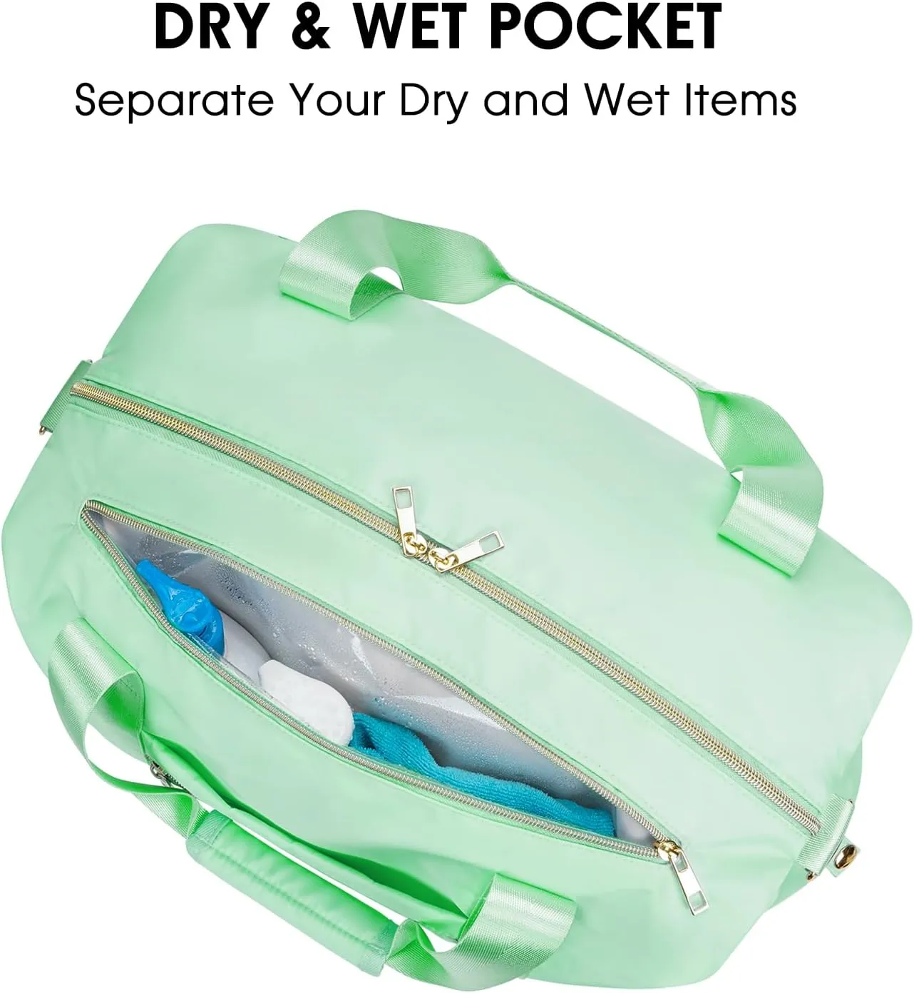 Spirit Airlines Personal Item Duffel Bag - 18x14x8 Weekender Overnight Carry-on for Women (Light Green) with TSA Approved Quart Size & Shoes Bag