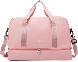 Sports Travel Duffel Bag for Women,Light Gym Bag with Shoe Compartment,Large Capacity Weekender Overnight with Wet Pocket for Lady Travel, Gym, Yoga （Light pink）