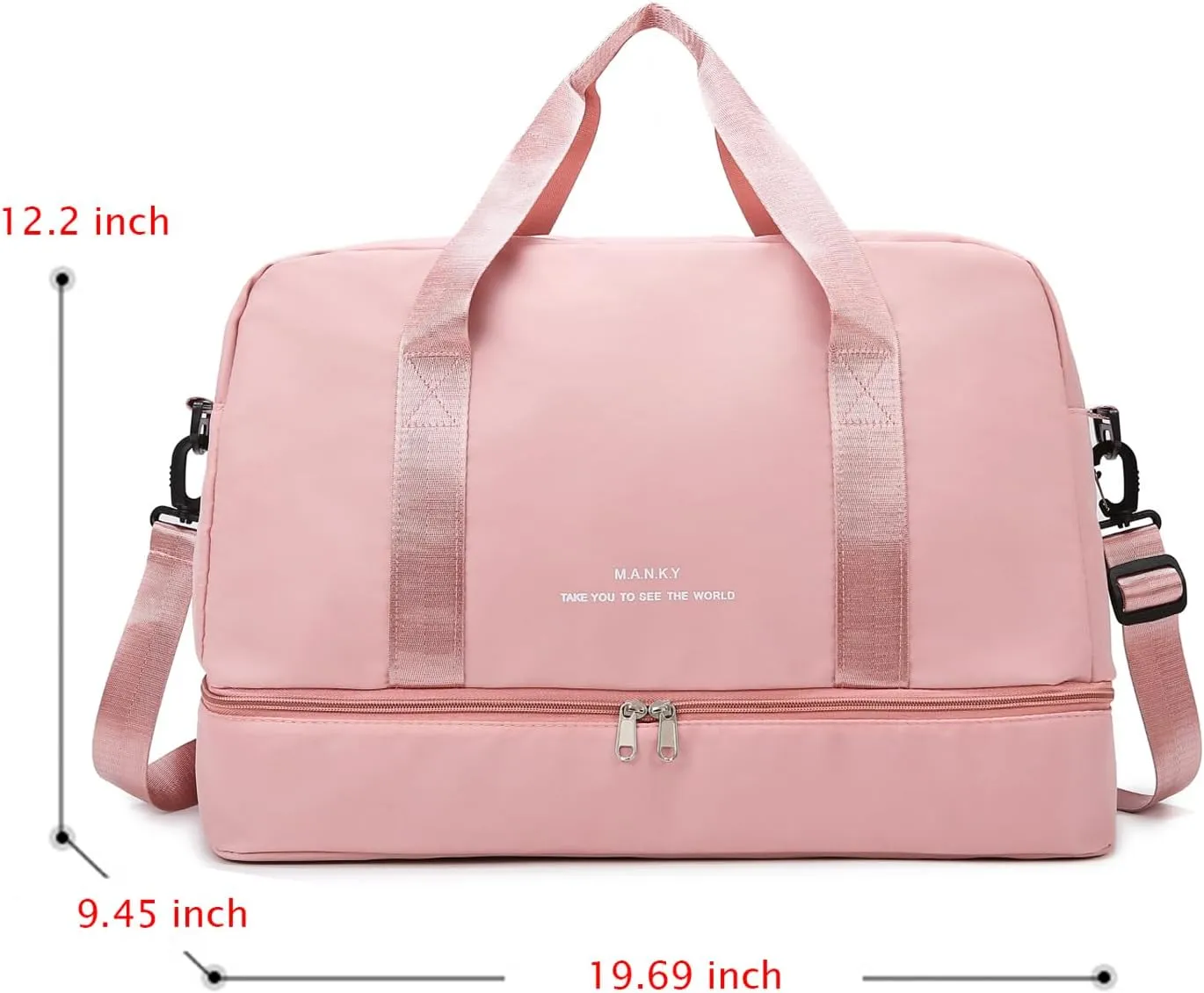 Sports Travel Duffel Bag for Women,Light Gym Bag with Shoe Compartment,Large Capacity Weekender Overnight with Wet Pocket for Lady Travel, Gym, Yoga （Light pink）