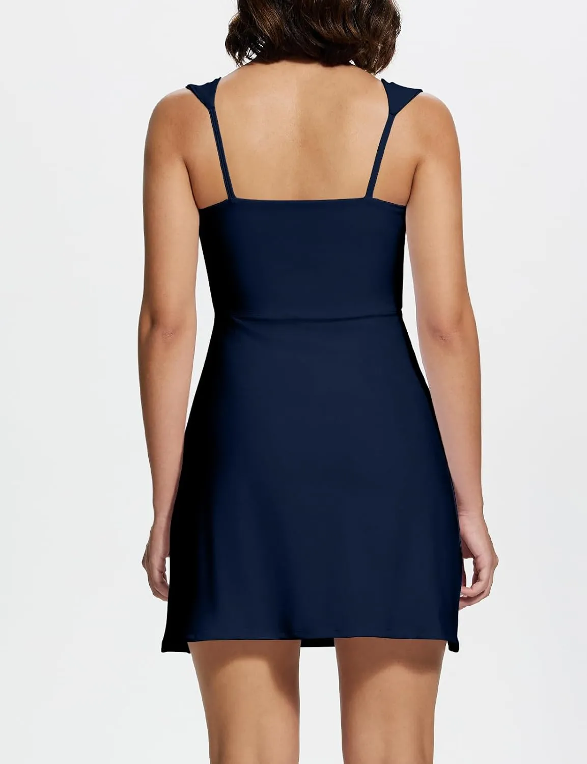 Square Neck Tennis Dresses for Women Golf Dress with Built-in Shorts Bra with Pockets for Athletic Sports Workout