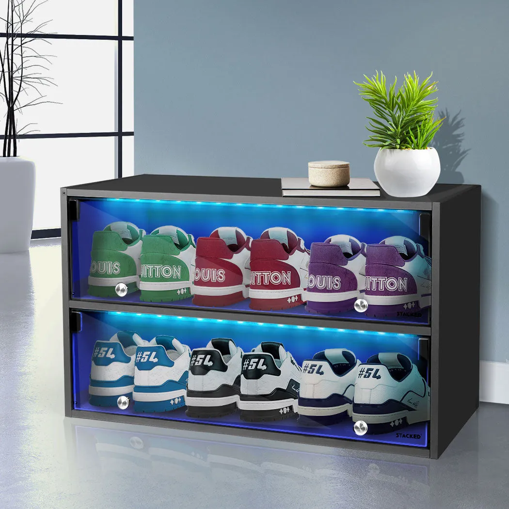Stacked LED Shoes Storage Cabinet - Black