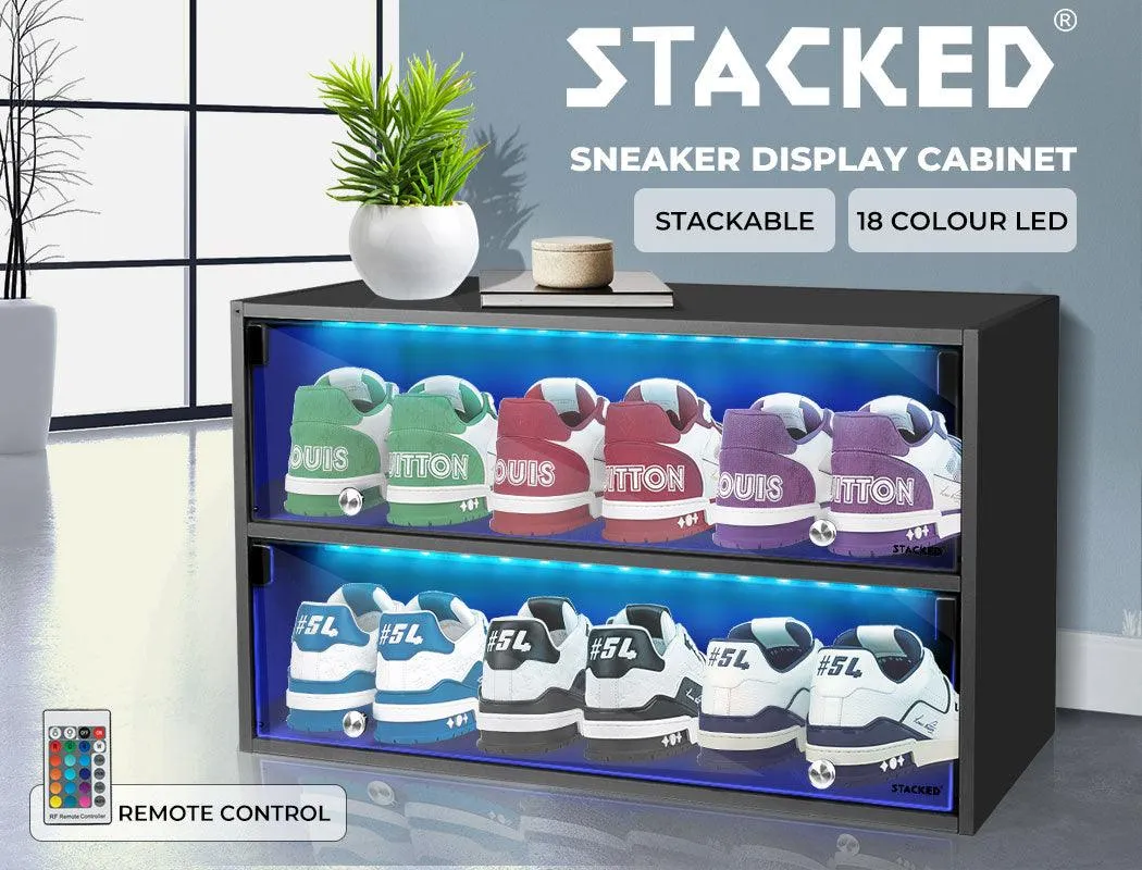 Stacked LED Shoes Storage Cabinet - Black