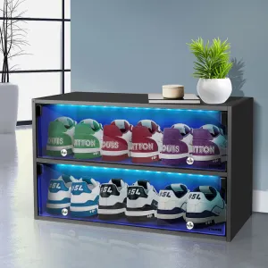 Stacked LED Shoes Storage Cabinet - Black