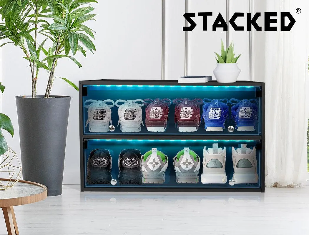 Stacked LED Shoes Storage Cabinet - Black