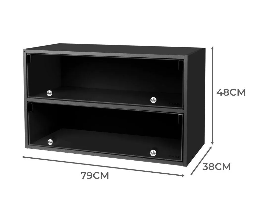 Stacked LED Shoes Storage Cabinet - Black