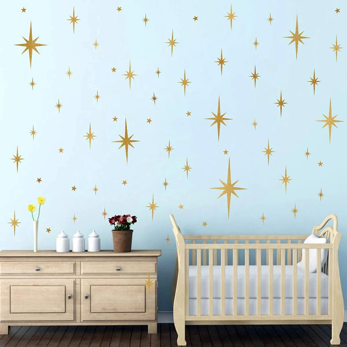 Star Wall Stickers Girls Room Wall Decals (116pcs) Sparkle Wall Sticker Stick and Peel Stars Stickers-6 Sizes