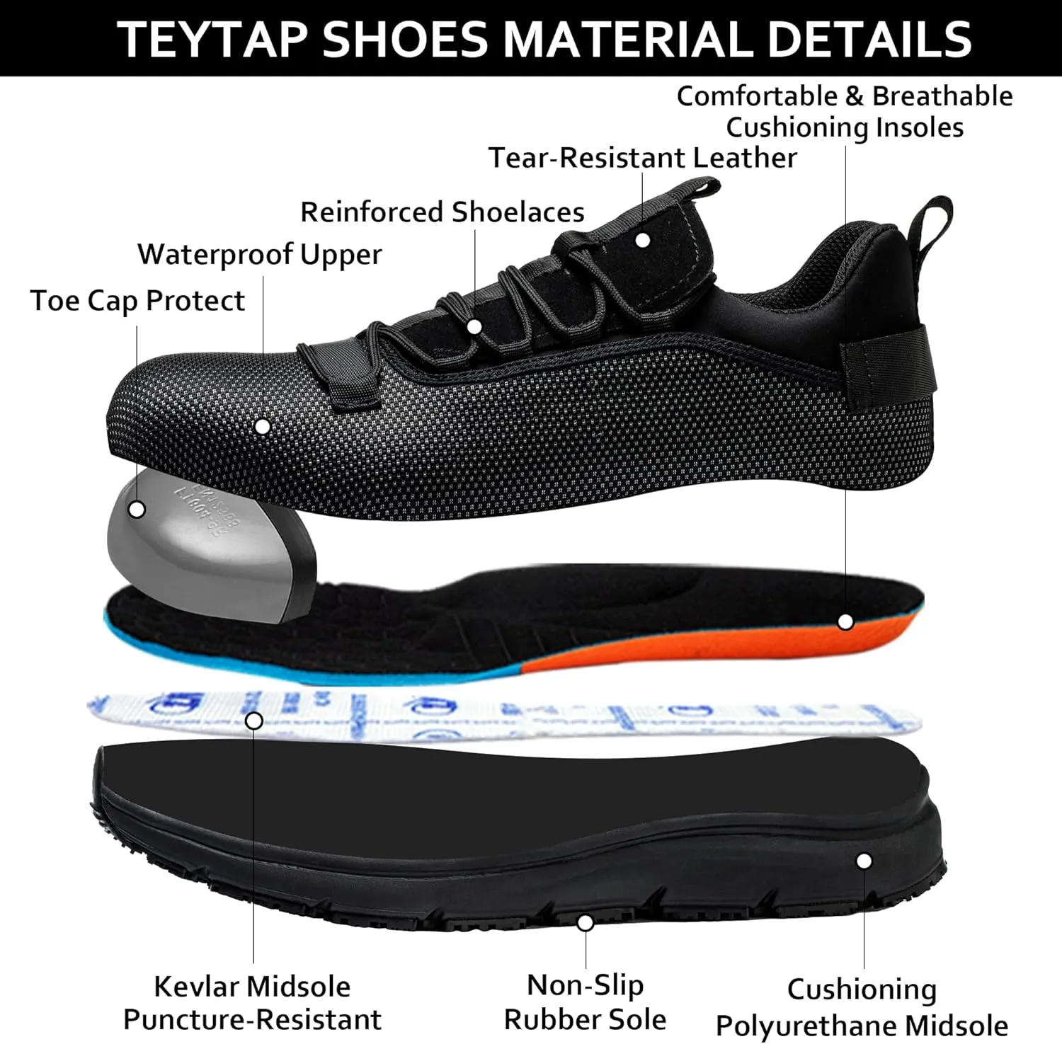 Steel Toe Non Slip Work Shoes for Men Women丨Waterproof Lightweight Safety Sneakers