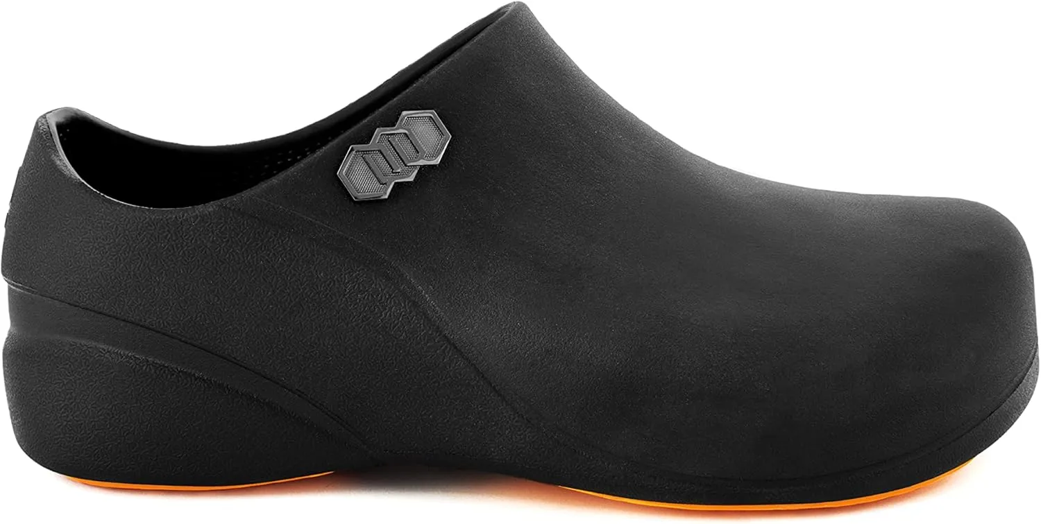 Stico Men's Slip Resistant Chef Clogs, Professional Non-Slip Work Shoes for Restaurant Hospital Nursing Garden [Black]
