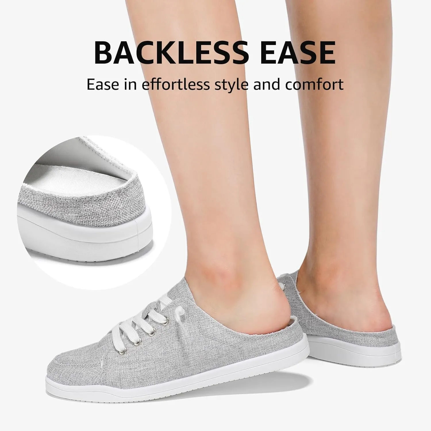 STQ Canvas Shoes for Women Slip on Mules Blackless Casual Sneakers Arch Support Tennis Shoes Iron Grey Size 7.5