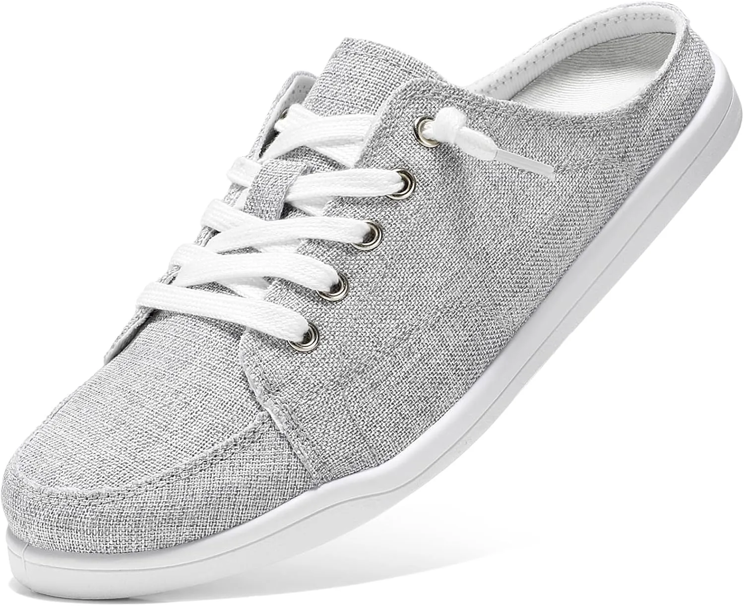 STQ Canvas Shoes for Women Slip on Mules Blackless Casual Sneakers Arch Support Tennis Shoes Iron Grey Size 7.5