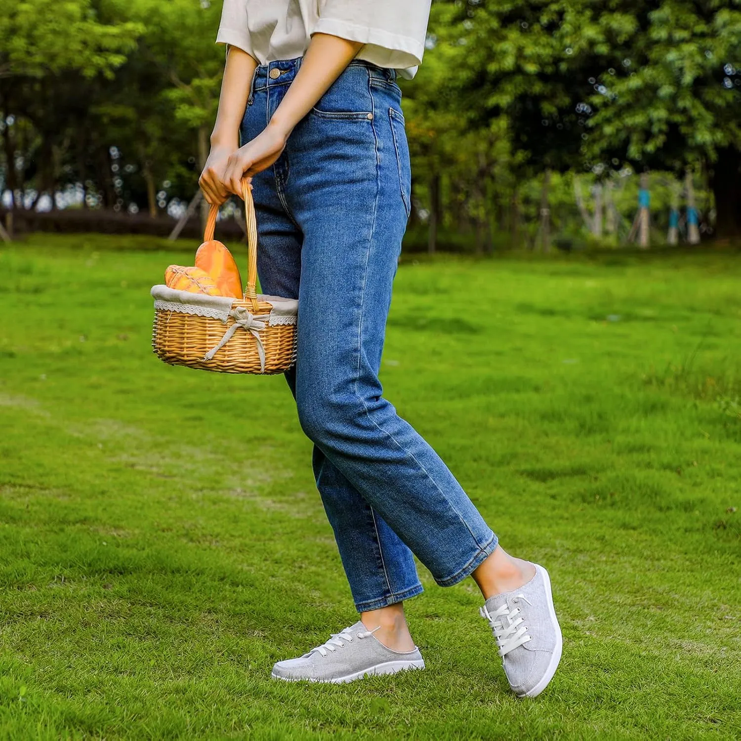 STQ Canvas Shoes for Women Slip on Mules Blackless Casual Sneakers Arch Support Tennis Shoes Iron Grey Size 7.5