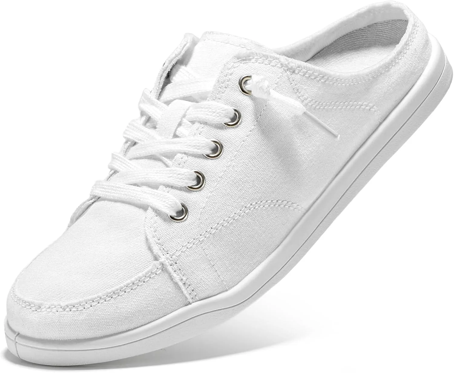 STQ White Slip On Shoes for Women Memory Foam Casual Backless Fashion Canvas Tennis Sneakers, Vanilla White Size 7