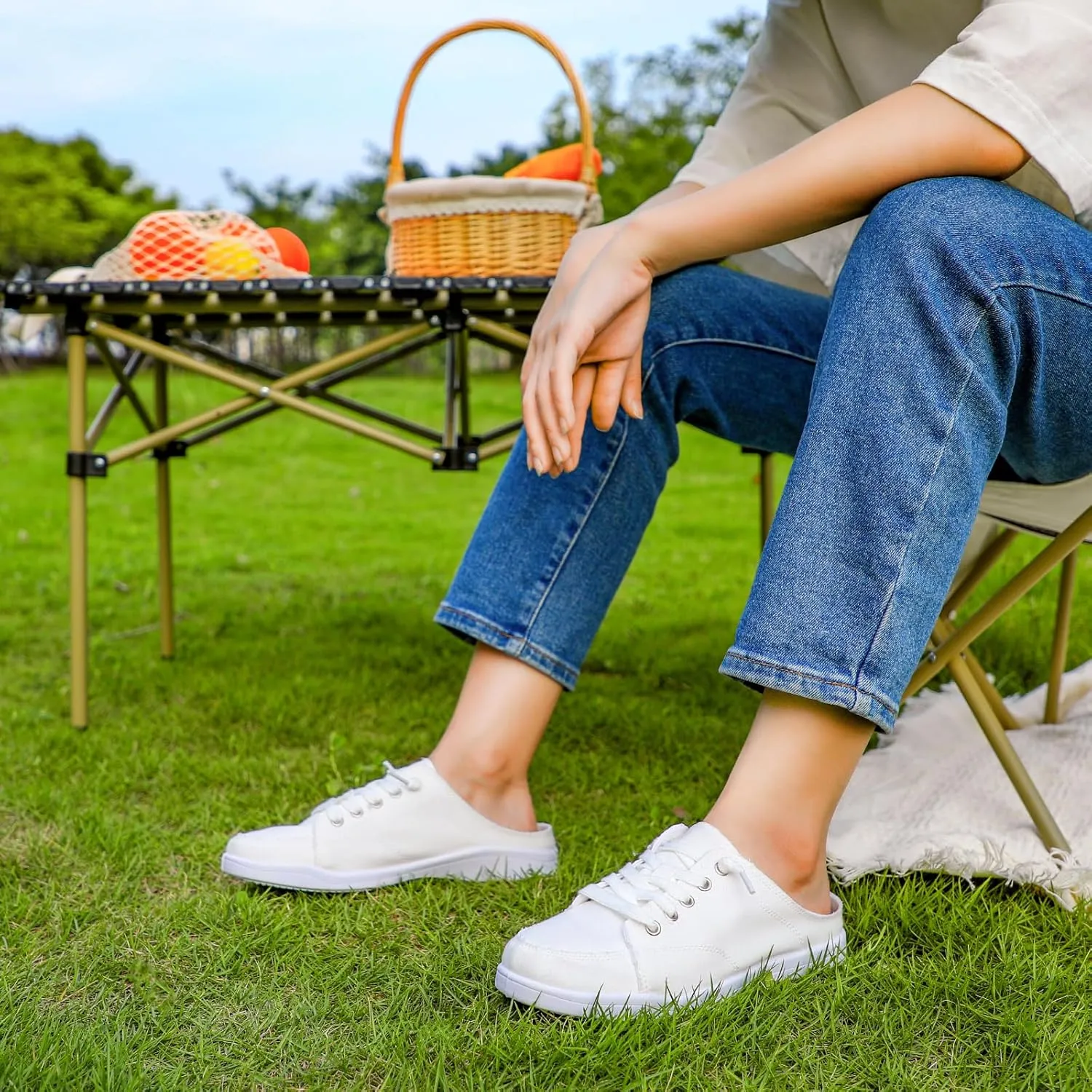 STQ White Slip On Shoes for Women Memory Foam Casual Backless Fashion Canvas Tennis Sneakers, Vanilla White Size 7