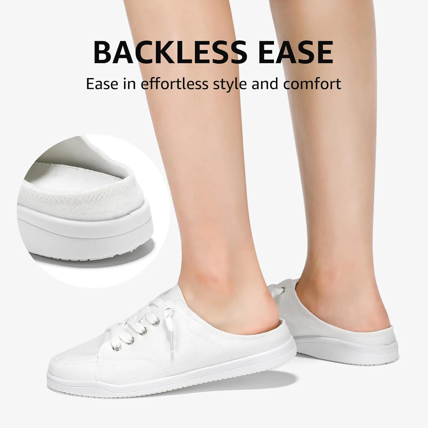 STQ White Slip On Shoes for Women Memory Foam Casual Backless Fashion Canvas Tennis Sneakers, Vanilla White Size 7