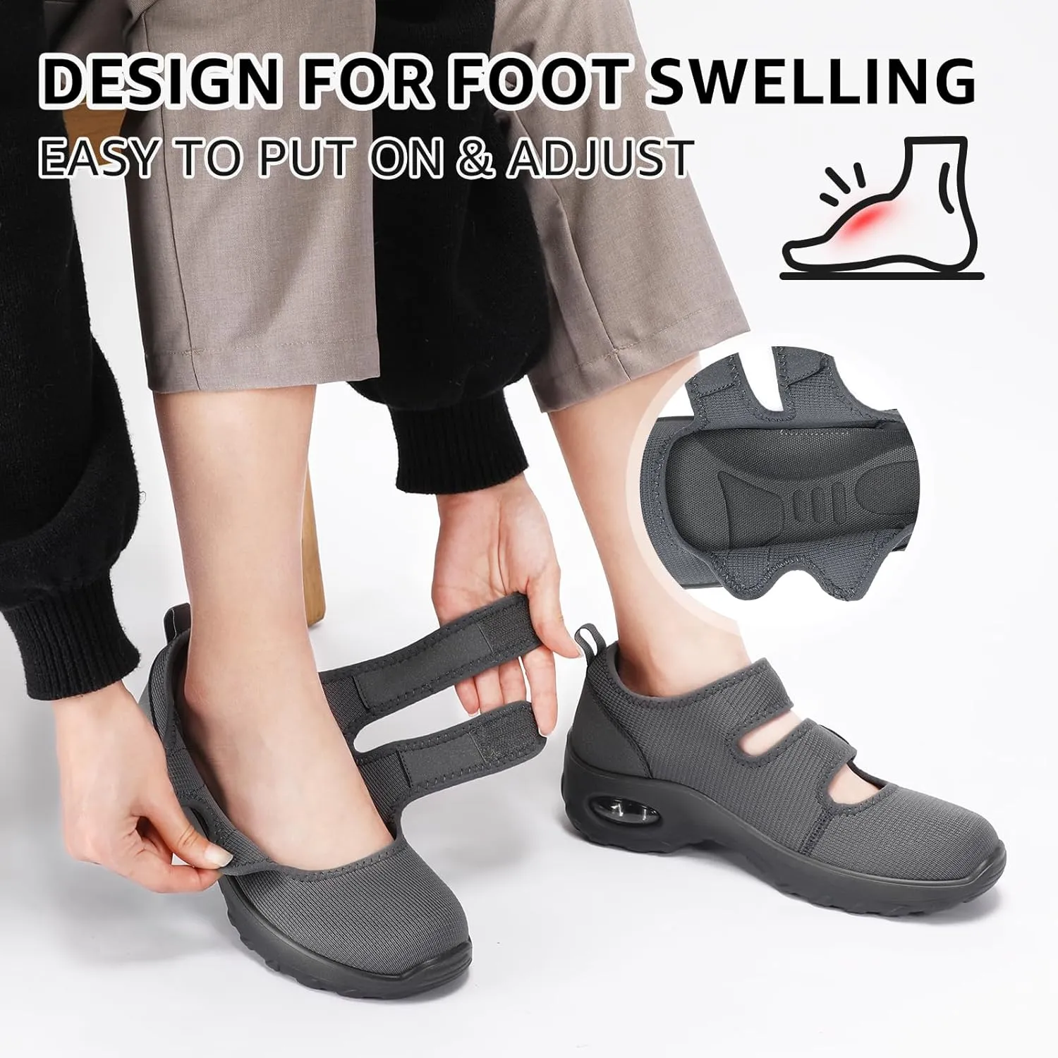 STQ Womens Walking Shoes Non Slip Orthopedic Shoes Adjustable Diabetic Shoes Comfort Mary Jane Shoe