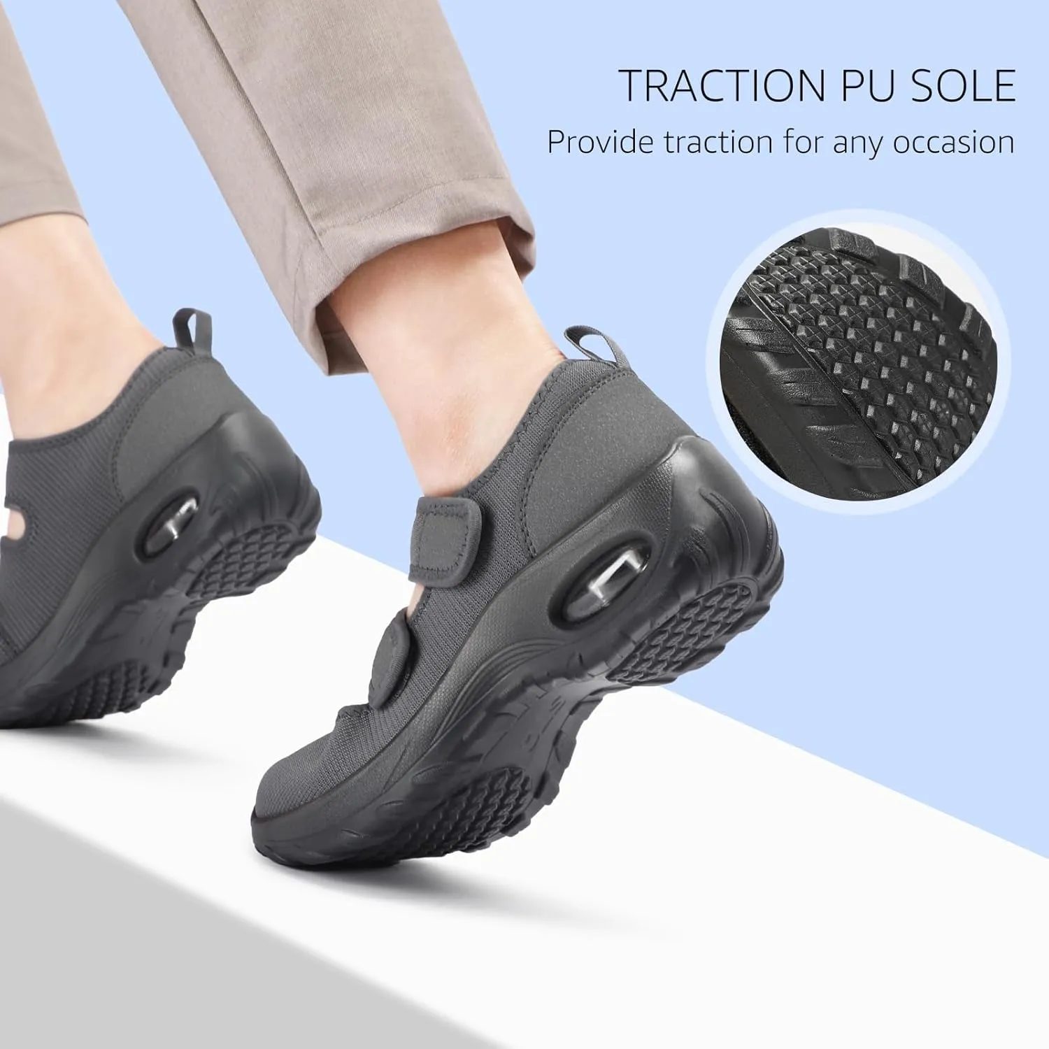 STQ Womens Walking Shoes Non Slip Orthopedic Shoes Adjustable Diabetic Shoes Comfort Mary Jane Shoe