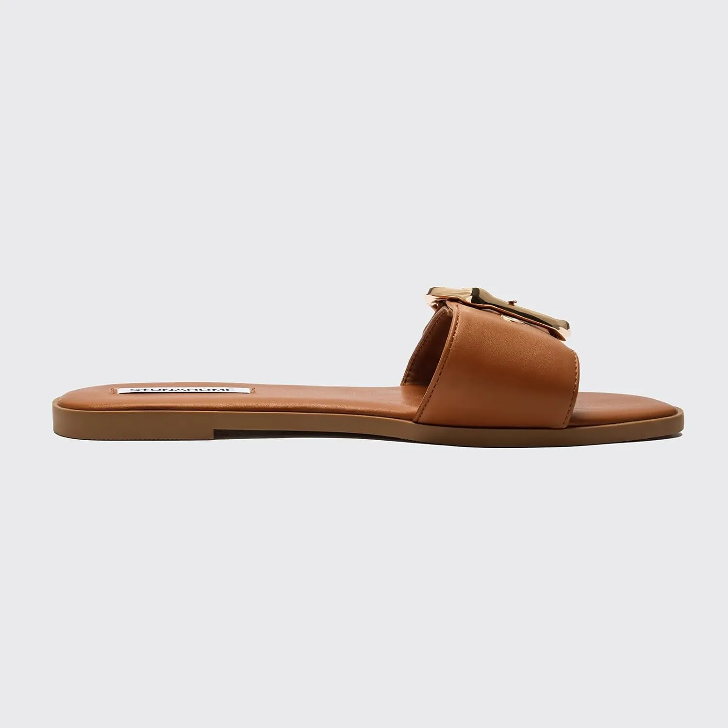 STUNAHOME Flat Sandals Women Fashion Slides With Soft Leather Paired with Metal buckle Slippers
