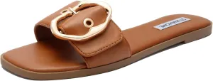 STUNAHOME Flat Sandals Women Fashion Slides With Soft Leather Paired with Metal buckle Slippers