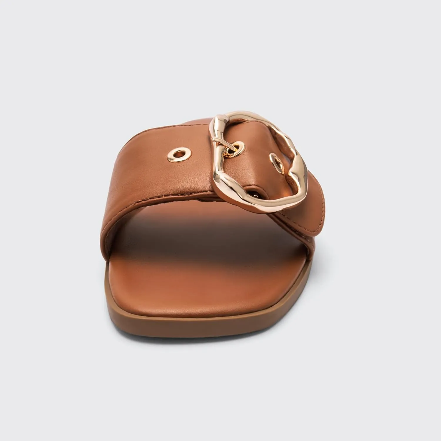 STUNAHOME Flat Sandals Women Fashion Slides With Soft Leather Paired with Metal buckle Slippers