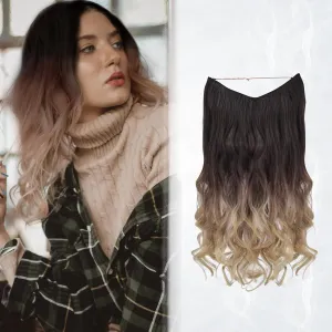 STYLERI Nvisible Wire Hair Extensions with Transparent Wire Adjustable Size 3 Secure Clips Long Wavy Secret Hairpieces 20 Inch Dark Brown Ombre to Blonde for Women Daily Use