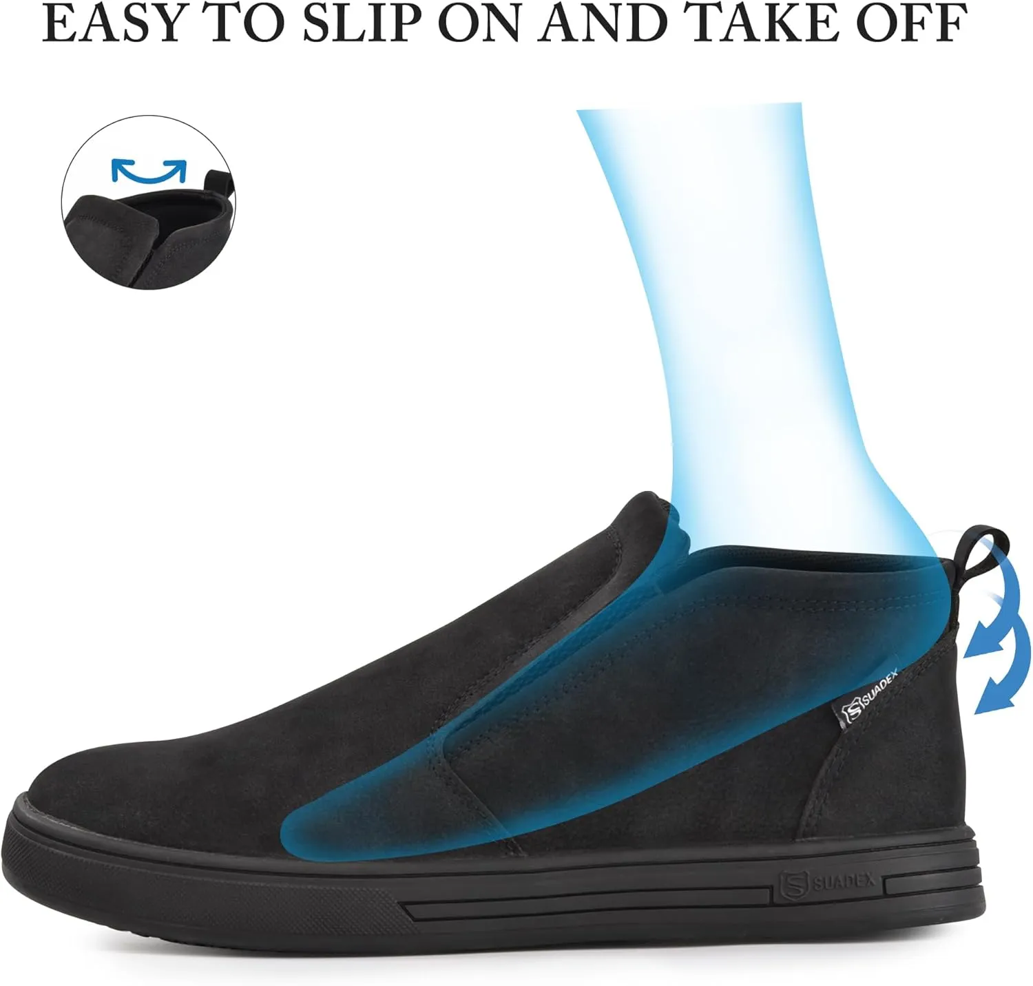 SUADEX Slip On Non Slip Work Shoes for Men,Mens Waterproof Lightweight Food Service Walking Sneakers Chef Shoes Comfortable Safety Footwear