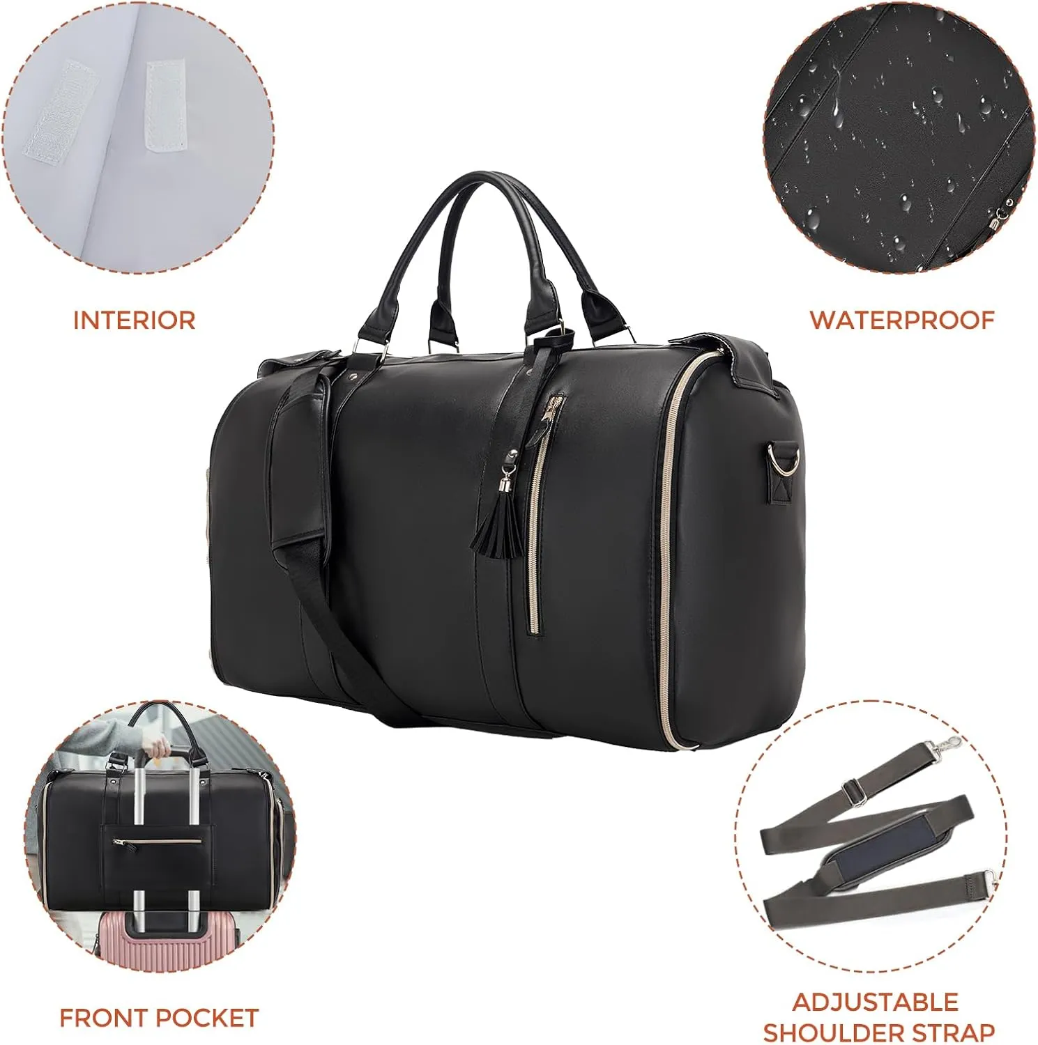 Suit Bag, Garment Bags for Hanging Clothes Travel,Large PU Leather Duffle Bag for Men Women,Waterproof Garment Bags for Travel with Built-In Shoe Pocket,3 in 1 Hanging Suitcase Suit Travel Bags, Black